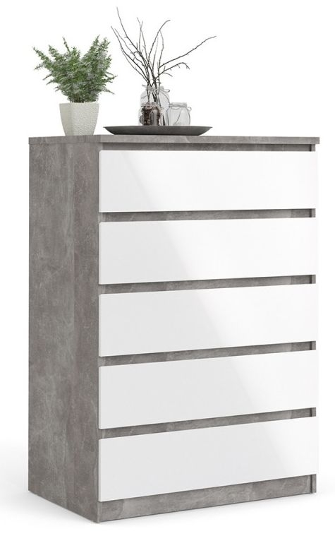 Product photograph of Naia Grey Concrete Effect 5 Drawer Chest from Choice Furniture Superstore.