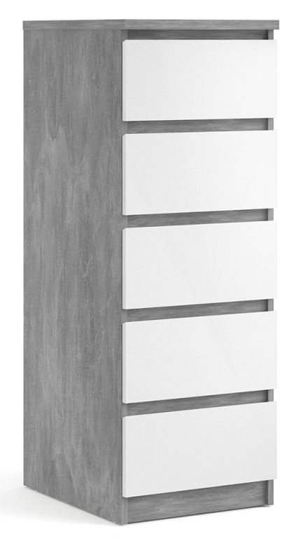 Product photograph of Naia Grey Concrete Effect 5 Drawer Narrow Chest from Choice Furniture Superstore.