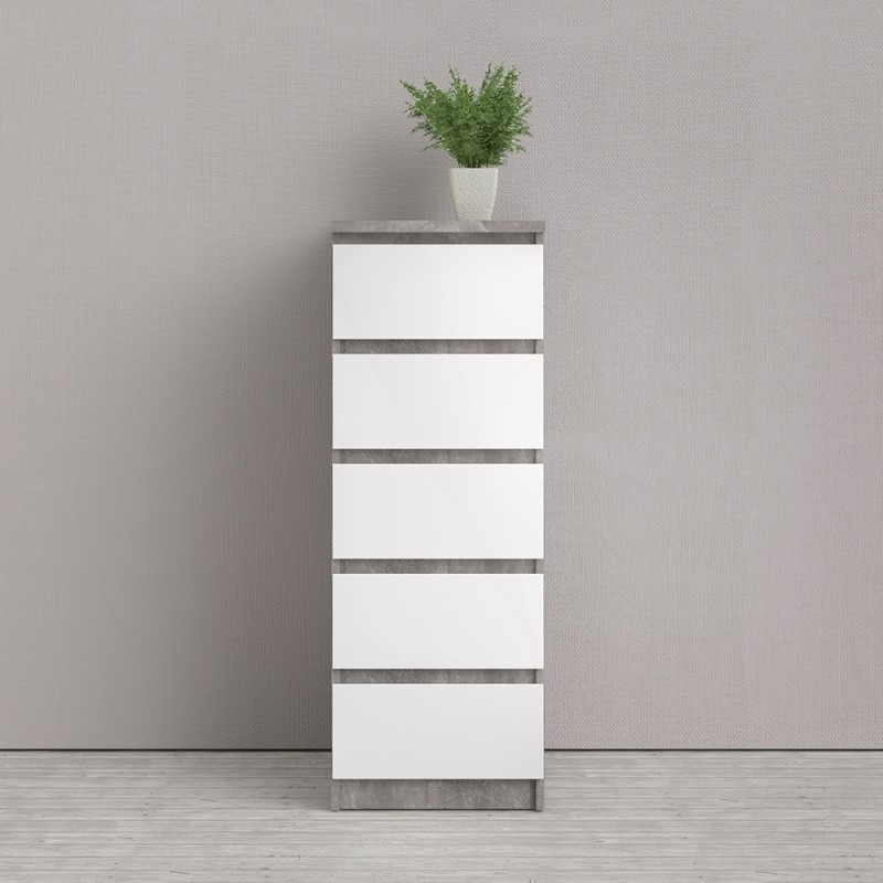 Product photograph of Naia Grey Concrete Effect 5 Drawer Narrow Chest from Choice Furniture Superstore.