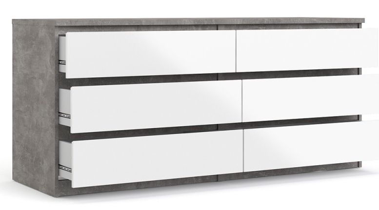 Product photograph of Naia Wide Chest Of 6 Drawer In Concrete And White High Gloss from Choice Furniture Superstore.