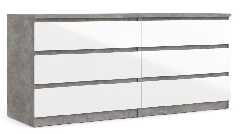 Product photograph of Naia Wide Chest Of 6 Drawer In Concrete And White High Gloss from Choice Furniture Superstore.