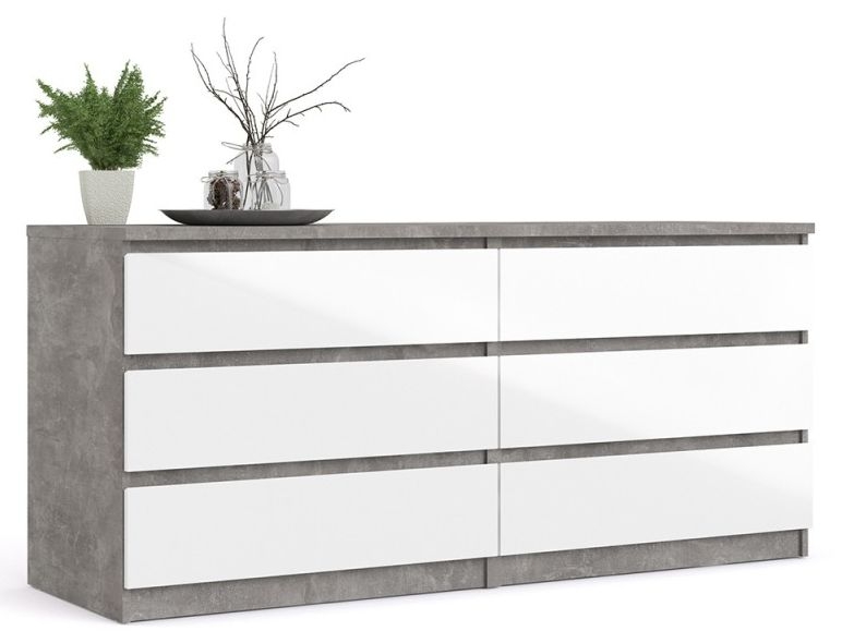 Product photograph of Naia Wide Chest Of 6 Drawer In Concrete And White High Gloss from Choice Furniture Superstore.