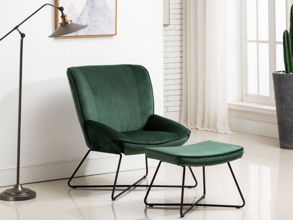 Product photograph of Teagan Green Fabric Chair And Footstool from Choice Furniture Superstore.