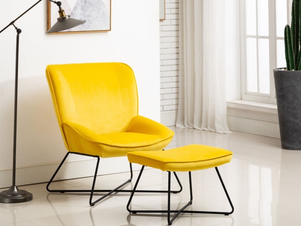 Product photograph of Teagan Yellow Fabric Chair And Footstool from Choice Furniture Superstore.