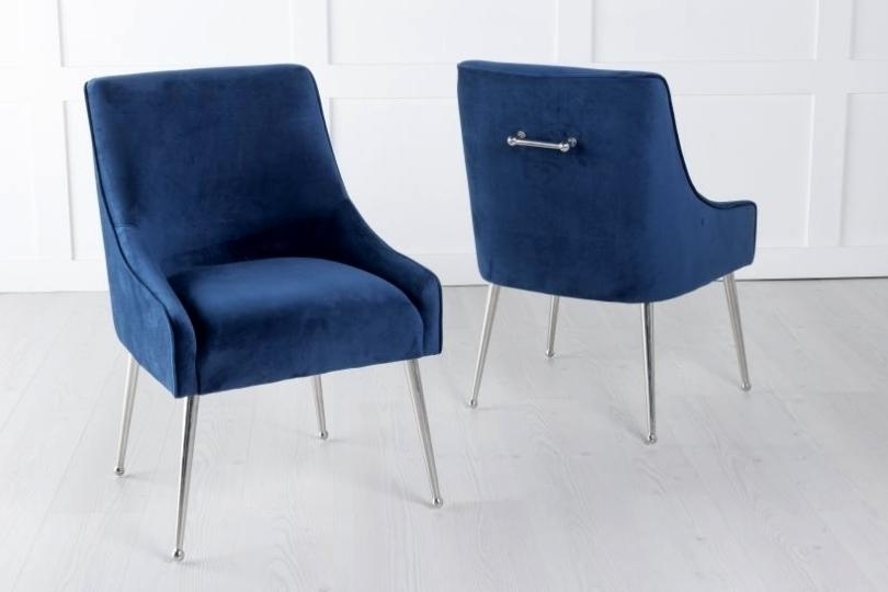 Product photograph of Giovanni Blue Velvet Fabric Dining Chair With Back Handle And Chrome Legs from Choice Furniture Superstore.