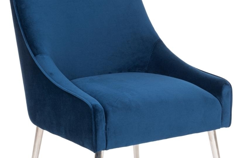 Product photograph of Giovanni Blue Velvet Fabric Dining Chair With Back Handle And Chrome Legs from Choice Furniture Superstore.