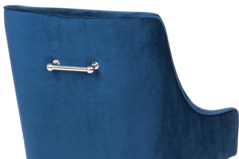 Product photograph of Giovanni Blue Velvet Fabric Dining Chair With Back Handle And Chrome Legs from Choice Furniture Superstore.