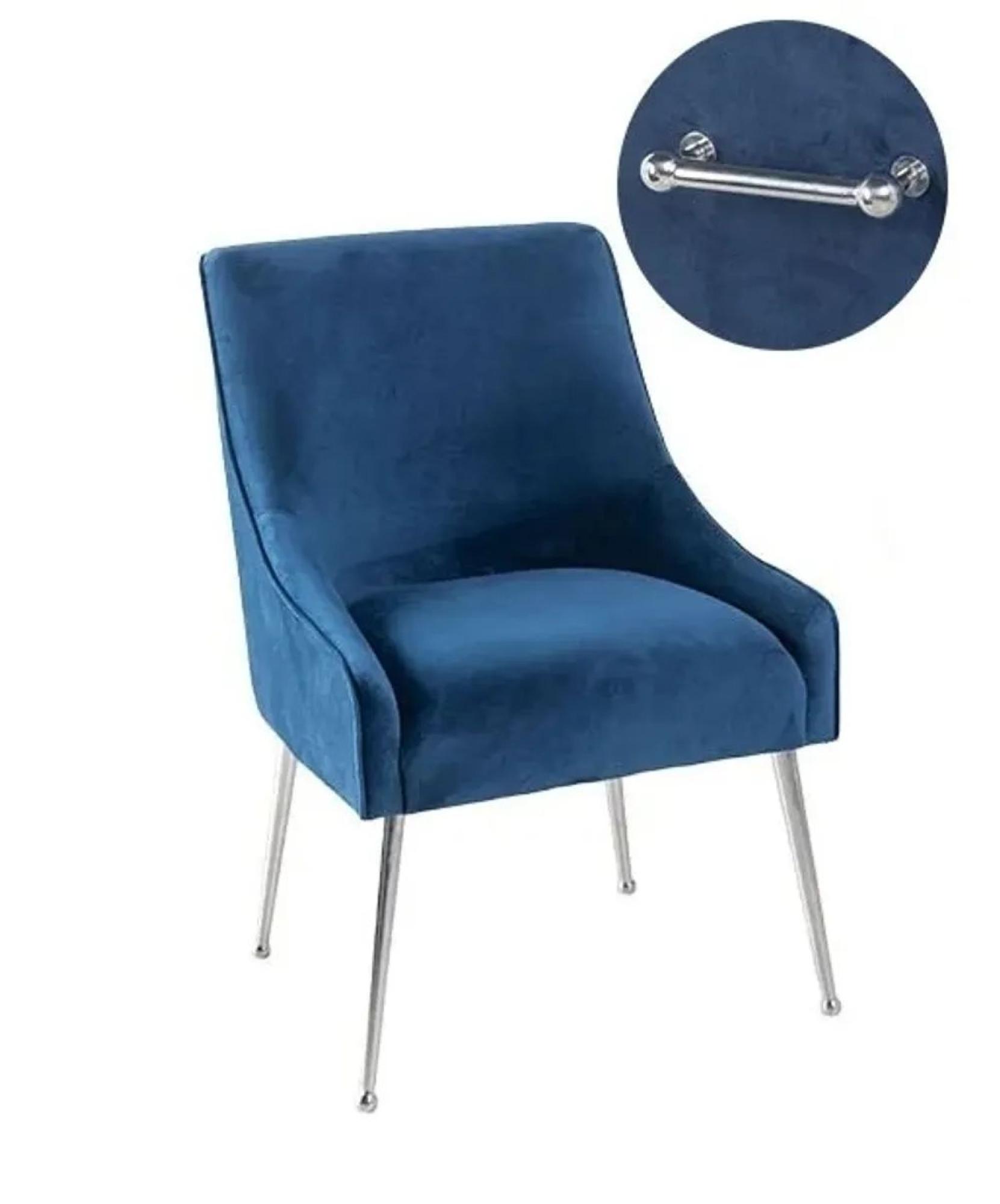 Product photograph of 2 X Giovanni Blue Velvet Fabric Dining Chair With Back Handle And Chrome Legs from Choice Furniture Superstore.