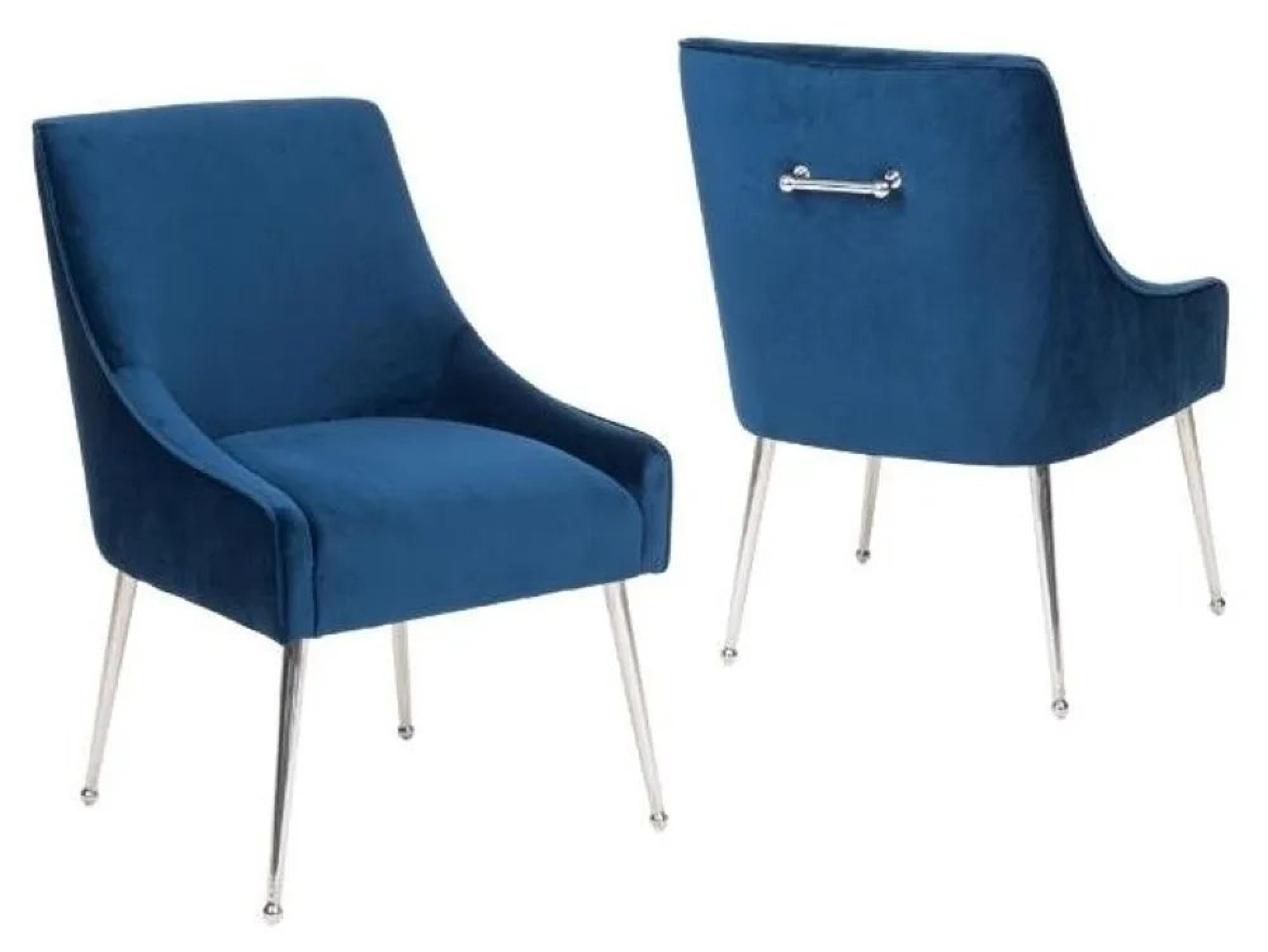 Product photograph of 2 X Giovanni Blue Velvet Fabric Dining Chair With Back Handle And Chrome Legs from Choice Furniture Superstore.