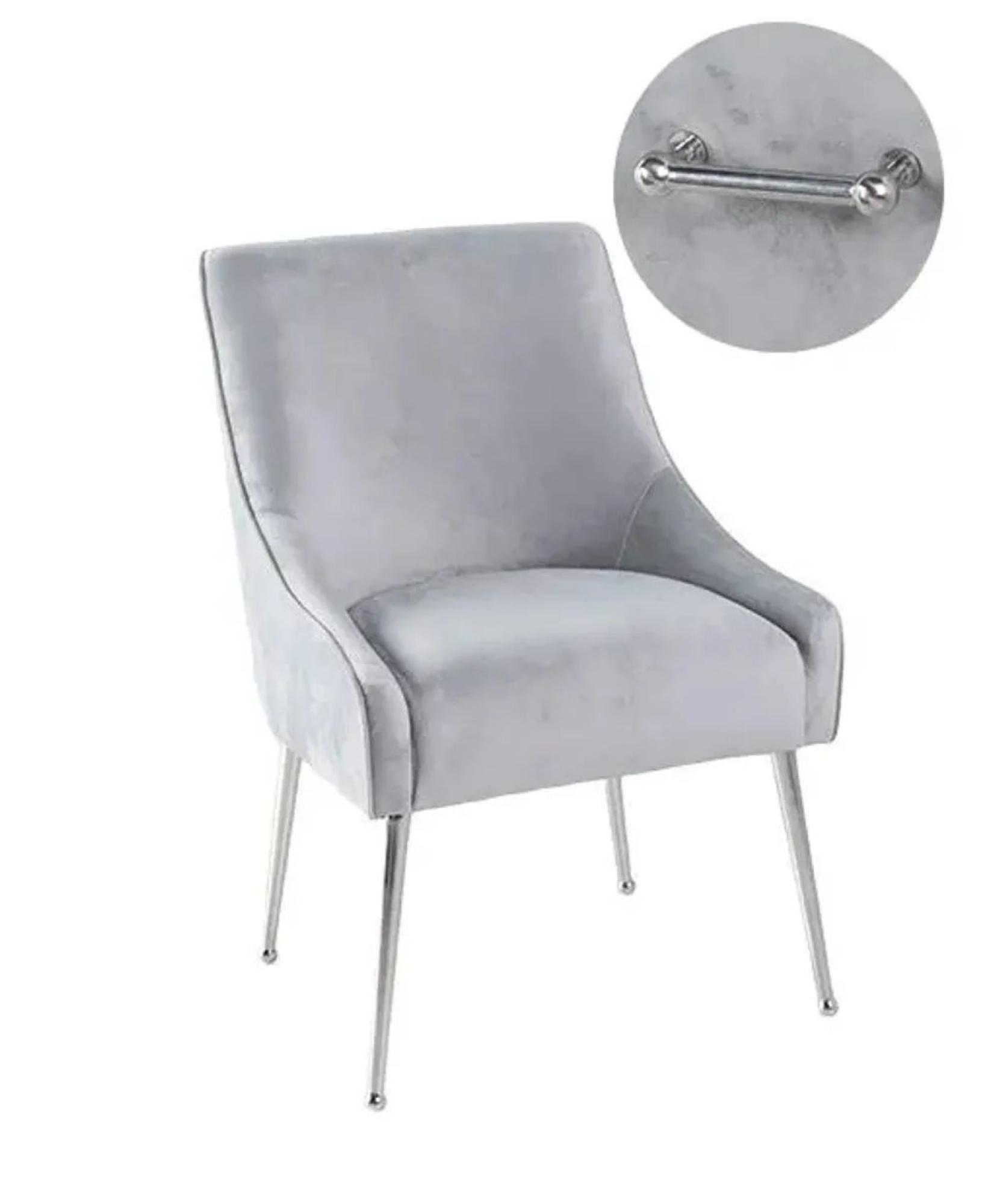 Product photograph of Giovanni Light Grey Velvet Fabric Dining Chair With Back Handle And Chrome Legs from Choice Furniture Superstore.