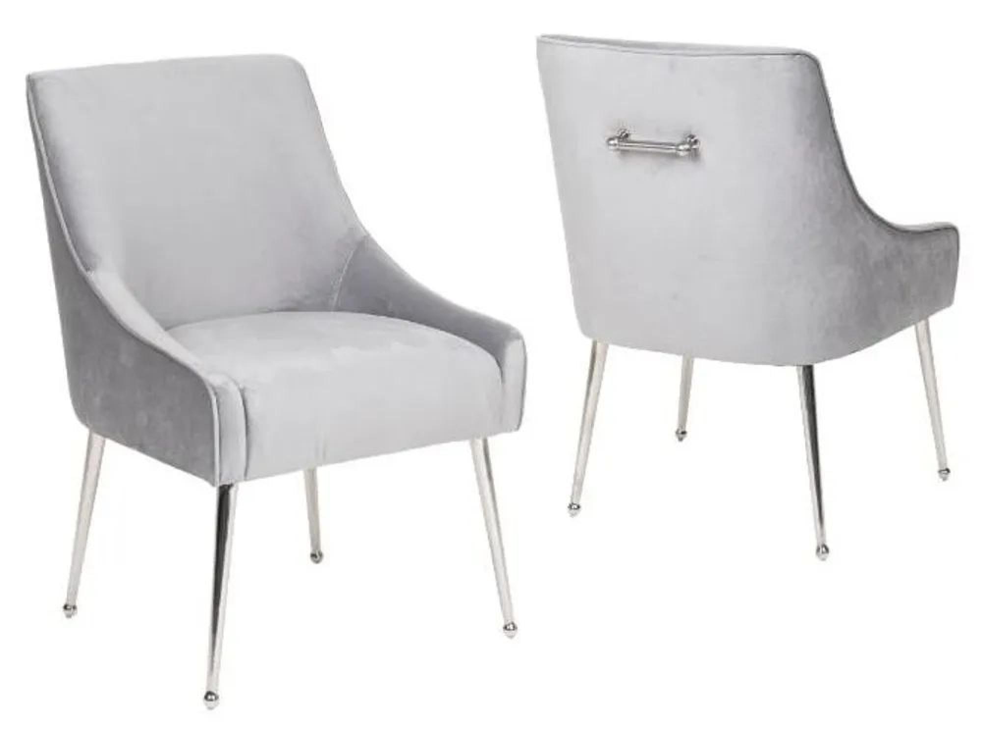 Product photograph of Giovanni Light Grey Velvet Fabric Dining Chair With Back Handle And Chrome Legs from Choice Furniture Superstore.