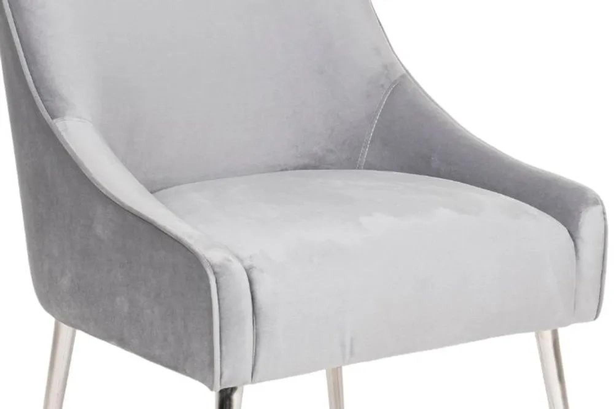 Product photograph of Giovanni Light Grey Velvet Fabric Dining Chair With Back Handle And Chrome Legs from Choice Furniture Superstore.