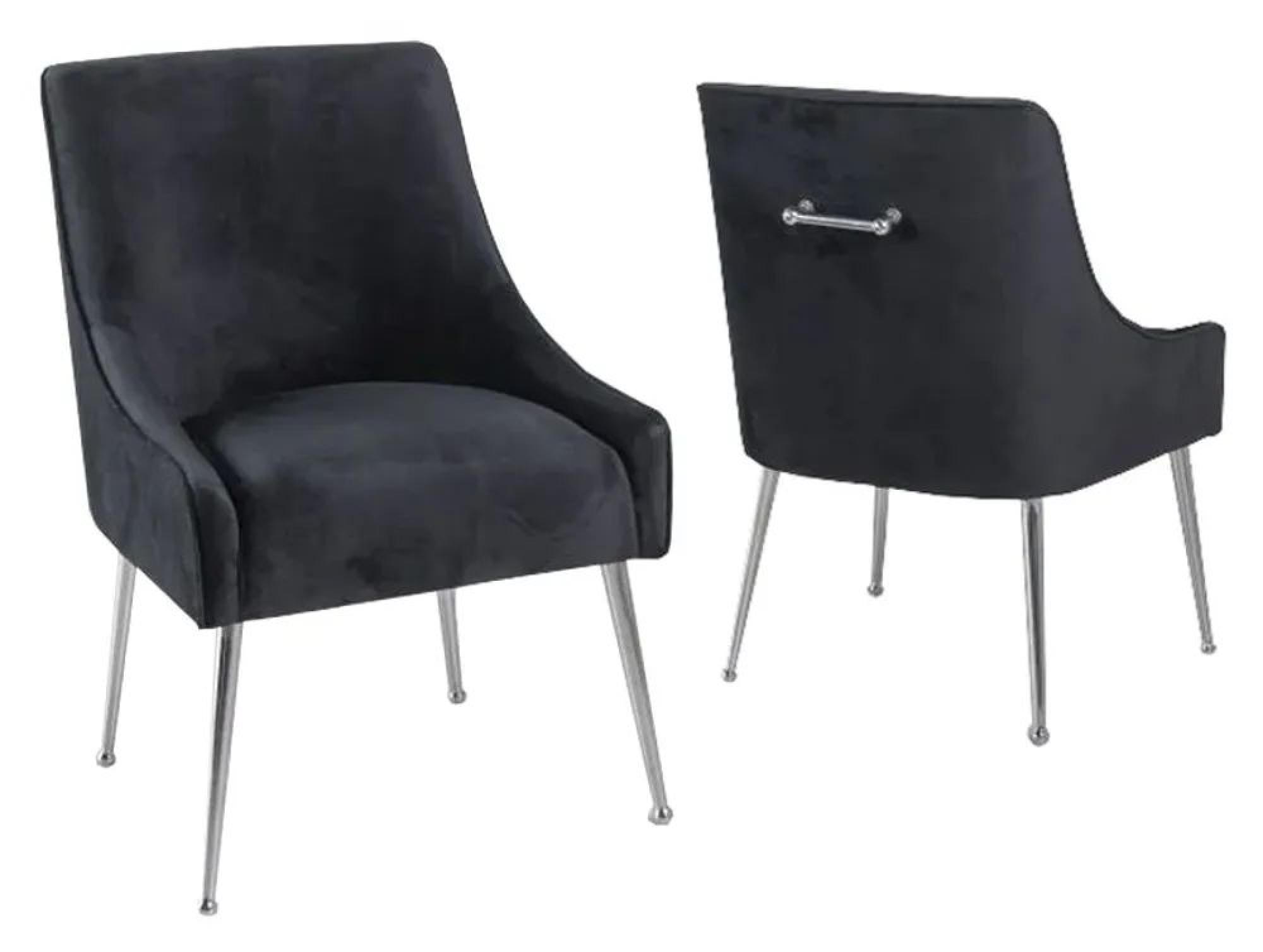 Product photograph of Giovanni Black Velvet Fabric Dining Chair With Back Handle And Chrome Legs from Choice Furniture Superstore.