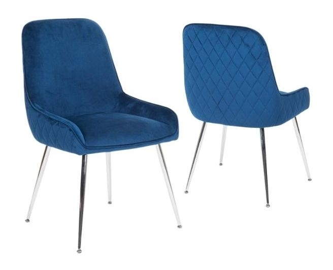 Hamilton Blue Velvet Fabric Dining Chair with Stitched Back and Chrome ...