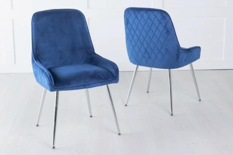 Hamilton Blue Velvet Fabric Dining Chair with Stitched Back and Chrome ...