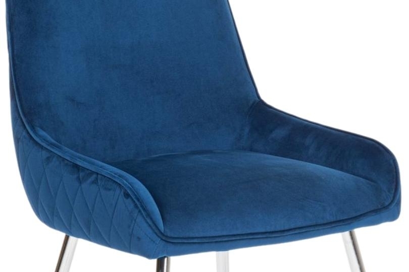 Product photograph of Hamilton Blue Dining Chair Velvet Fabric Upholstered With Quilted Diamond Stitched Back And Chrome Legs from Choice Furniture Superstore.