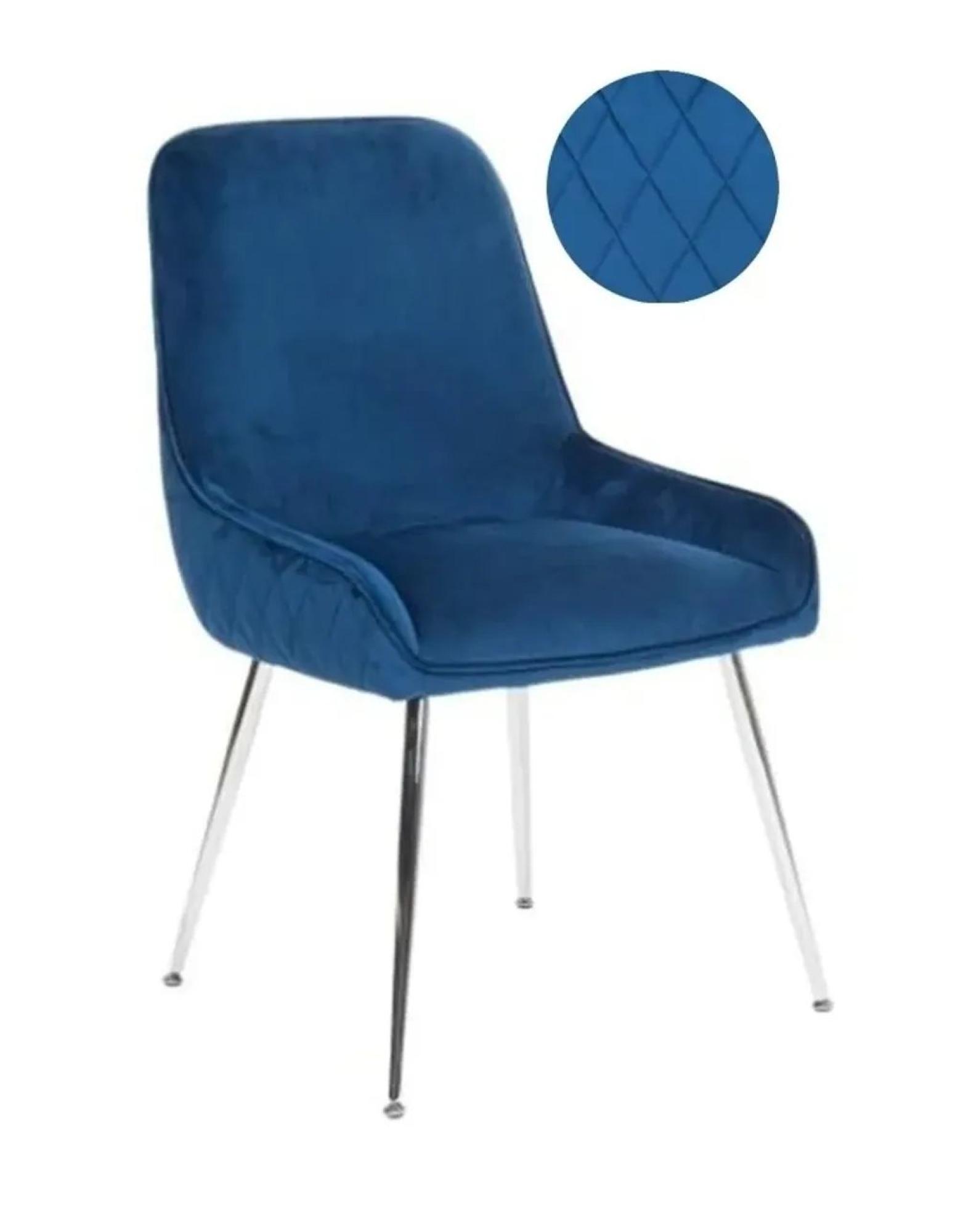 Product photograph of Hamilton Blue Velvet Fabric Dining Chair With Stitched Back And Chrome Legs from Choice Furniture Superstore.