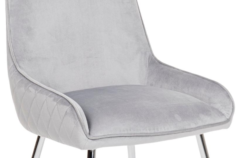 Product photograph of Hamilton Light Grey Dining Chair Velvet Fabric Upholstered With Quilted Diamond Stitched Back And Chrome Legs from Choice Furniture Superstore.