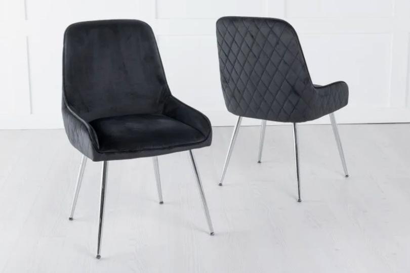 Product photograph of Hamilton Black Dining Chair Velvet Fabric Upholstered With Quilted Diamond Stitched Back And Chrome Legs from Choice Furniture Superstore.
