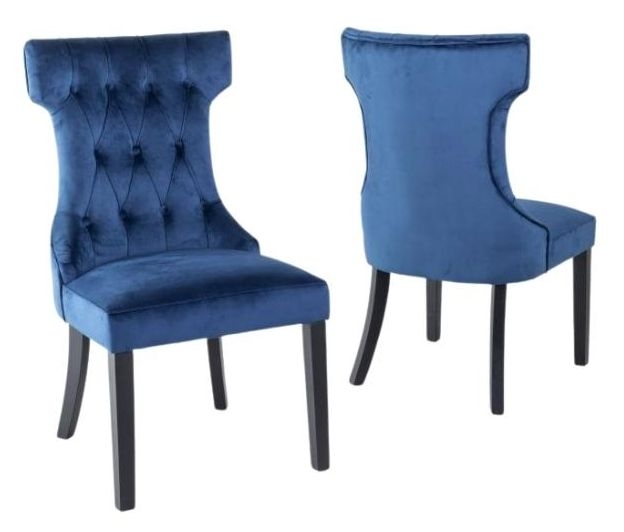 Product photograph of Courtney Blue Dining Chair Tufted Velvet Fabric Upholstered With Black Wooden Legs from Choice Furniture Superstore.