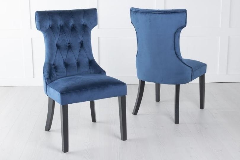 Product photograph of Courtney Blue Dining Chair Tufted Velvet Fabric Upholstered With Black Wooden Legs from Choice Furniture Superstore.