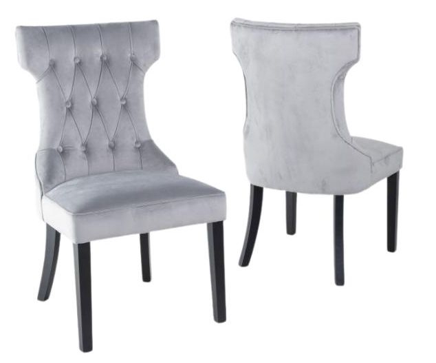 Product photograph of Courtney Light Grey Dining Chair Tufted Velvet Fabric Upholstered With Black Wooden Legs from Choice Furniture Superstore.