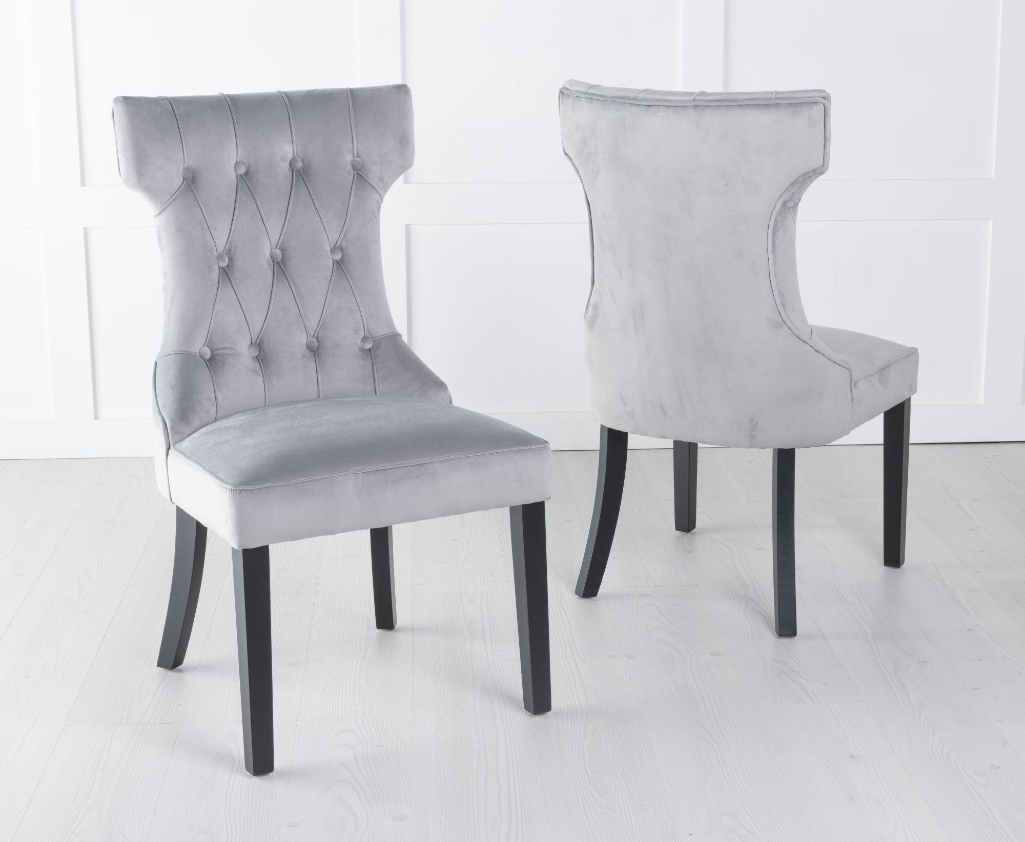 Product photograph of Courtney Light Grey Velvet Fabric Large High Back Dining Chair With Black Legs from Choice Furniture Superstore.