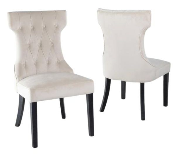 Product photograph of Courtney Champagne Dining Chair Tufted Velvet Fabric Upholstered With Black Wooden Legs from Choice Furniture Superstore.
