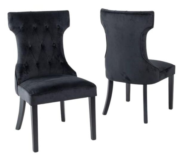 Product photograph of Courtney Black Dining Chair Tufted Velvet Fabric Upholstered With Black Wooden Legs from Choice Furniture Superstore.