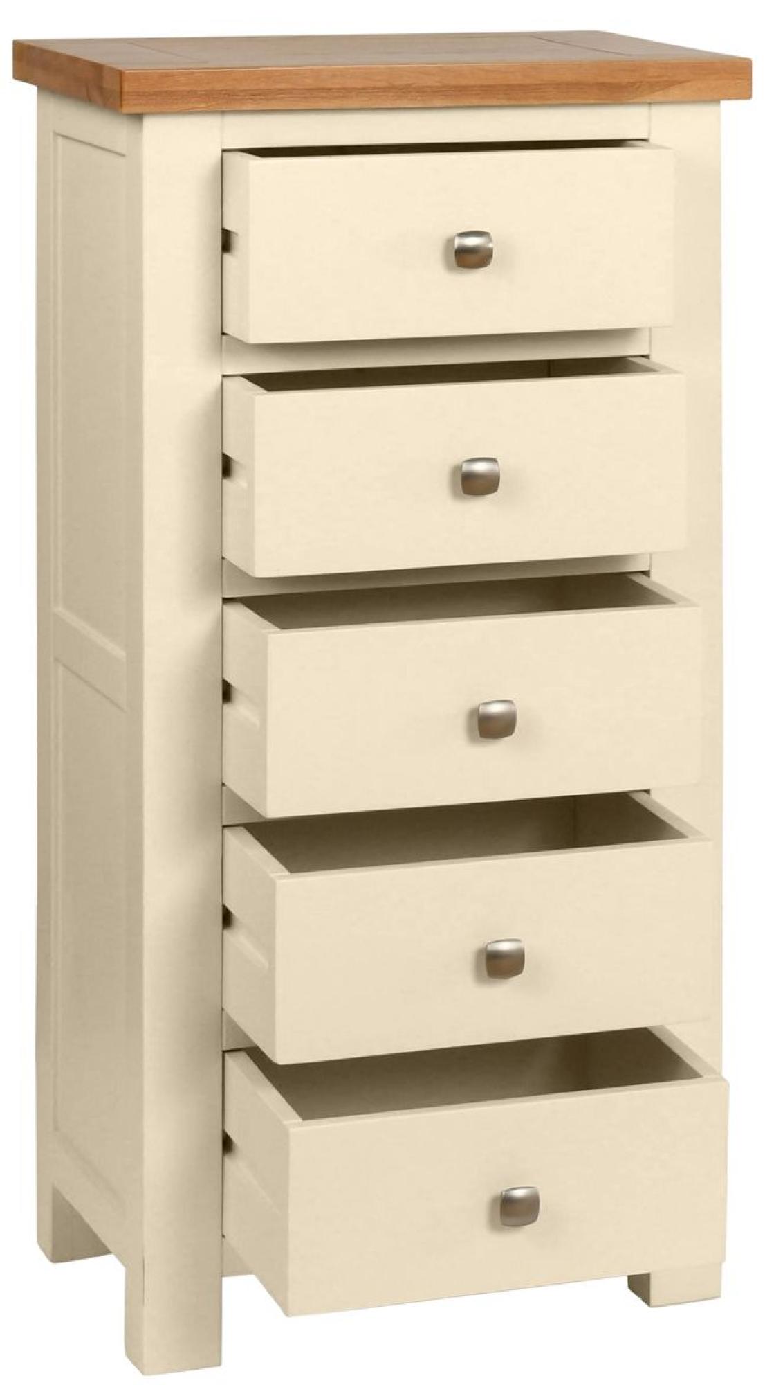 Product photograph of Lundy Ivory Painted 5 Drawer Narrow Chest from Choice Furniture Superstore.