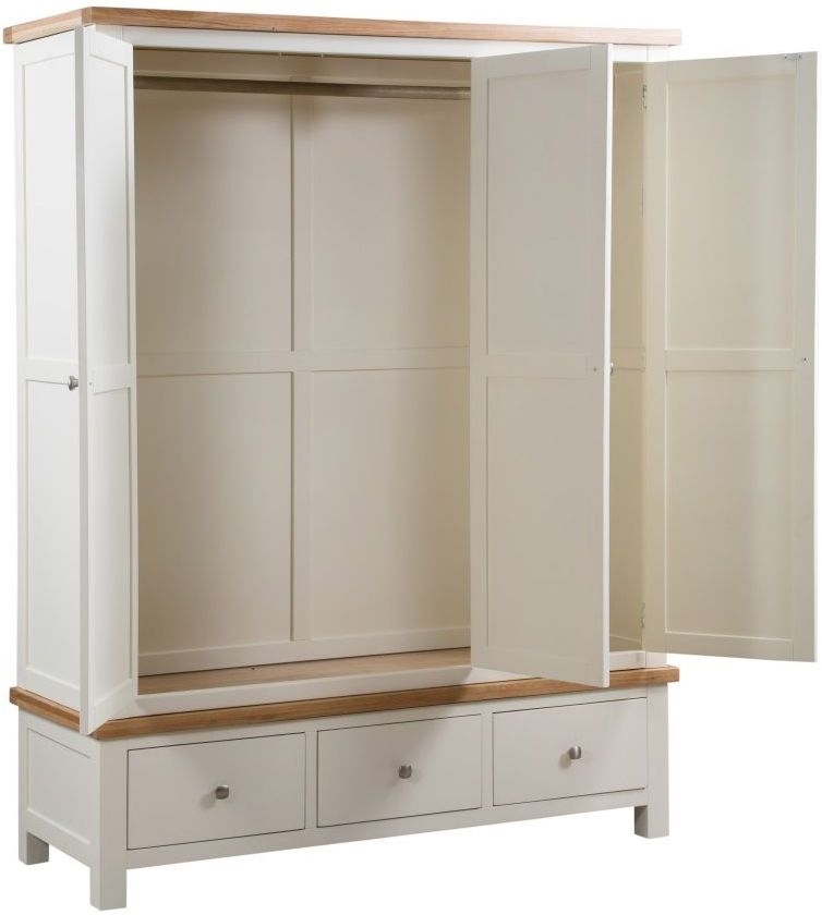 Product photograph of Lundy Painted 3 Door Triple Wardrobe - Comes In Ivory Painted White Painted And Bluestar Painted Options from Choice Furniture Superstore.