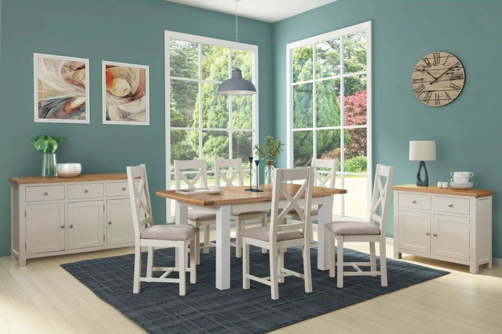 Product photograph of Lundy Painted Crossback Dining Chair Sold In Pairs - Comes In Ivory Painted White Painted And Bluestar Painted Options from Choice Furniture Superstore.