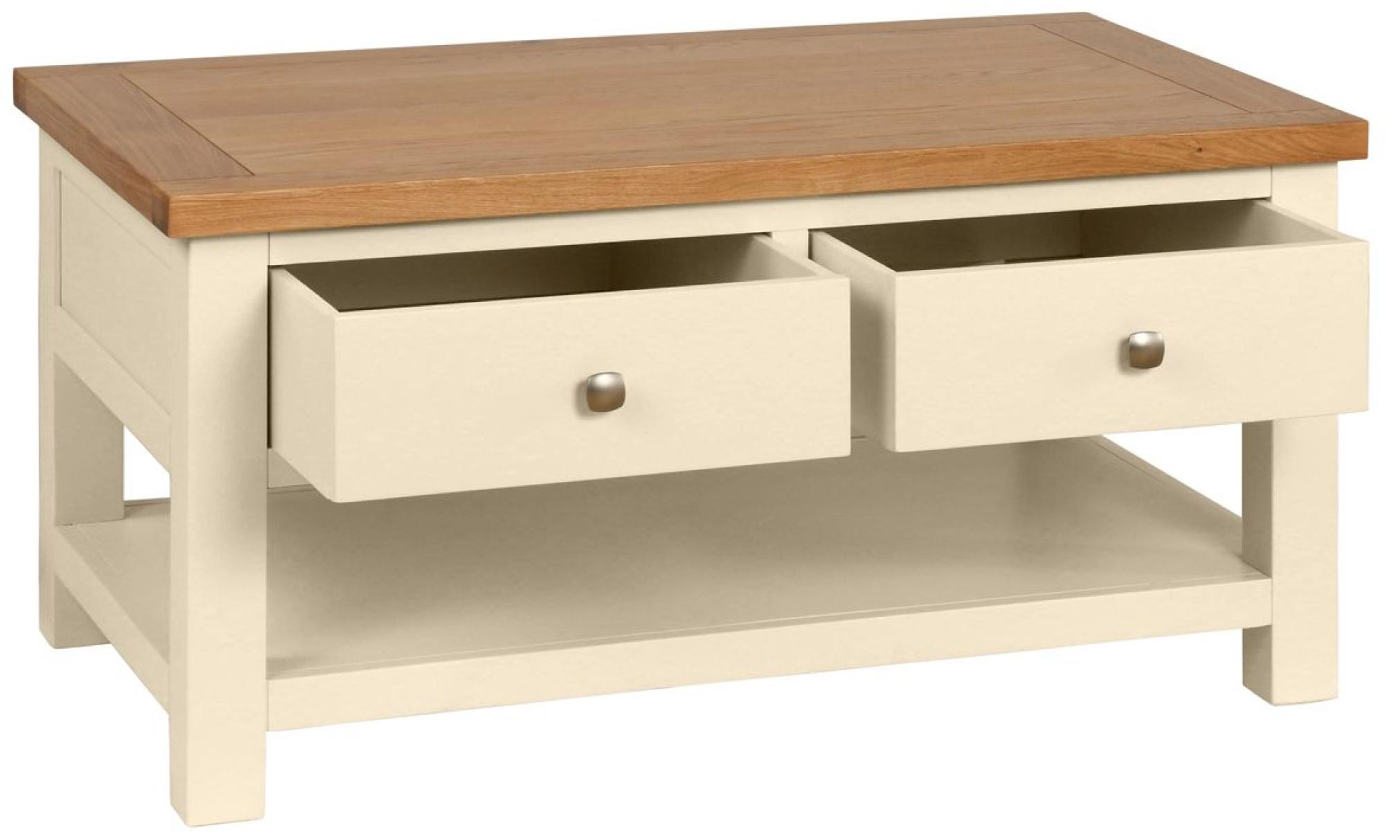 Product photograph of Lundy Ivory Painted 2 Drawer Coffee Table from Choice Furniture Superstore.