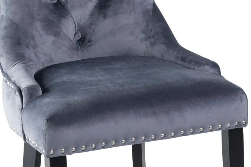 Product photograph of Knocker Back Grey Dining Chair Tufted Velvet Fabric Upholstered With Black Wooden Legs from Choice Furniture Superstore.
