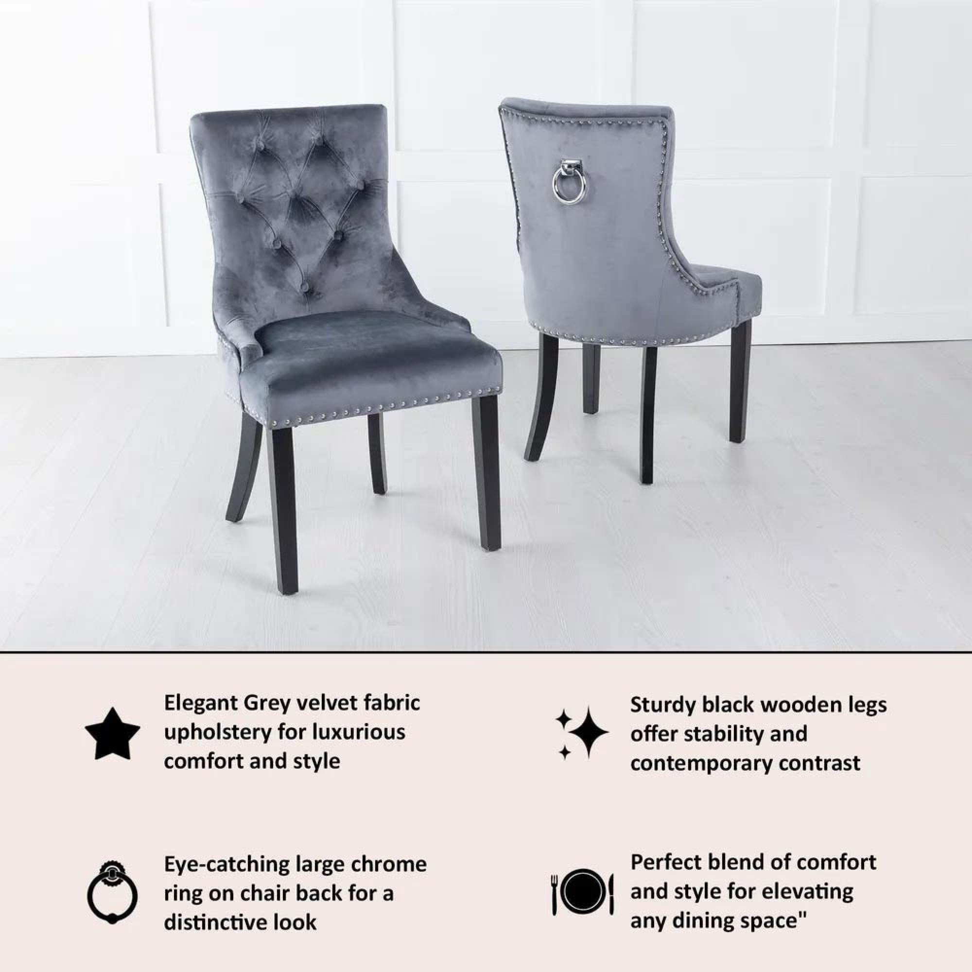 Dark Grey Velvet Velvet Knockerback Chairs Cambridge French Grey