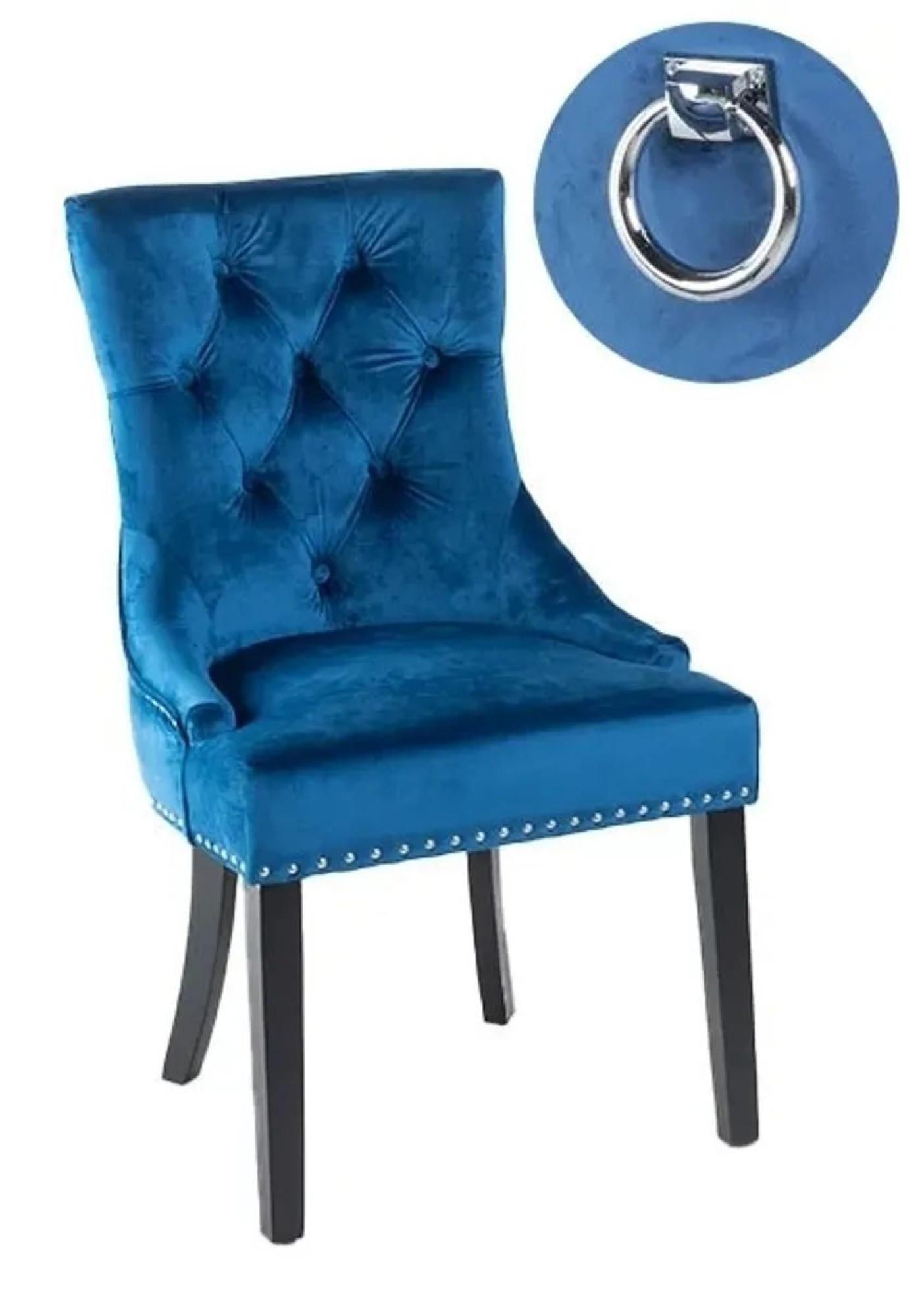 Product photograph of 2 X Knocker Back Blue Velvet Fabric Dining Chair With Black Wooden Legs from Choice Furniture Superstore.