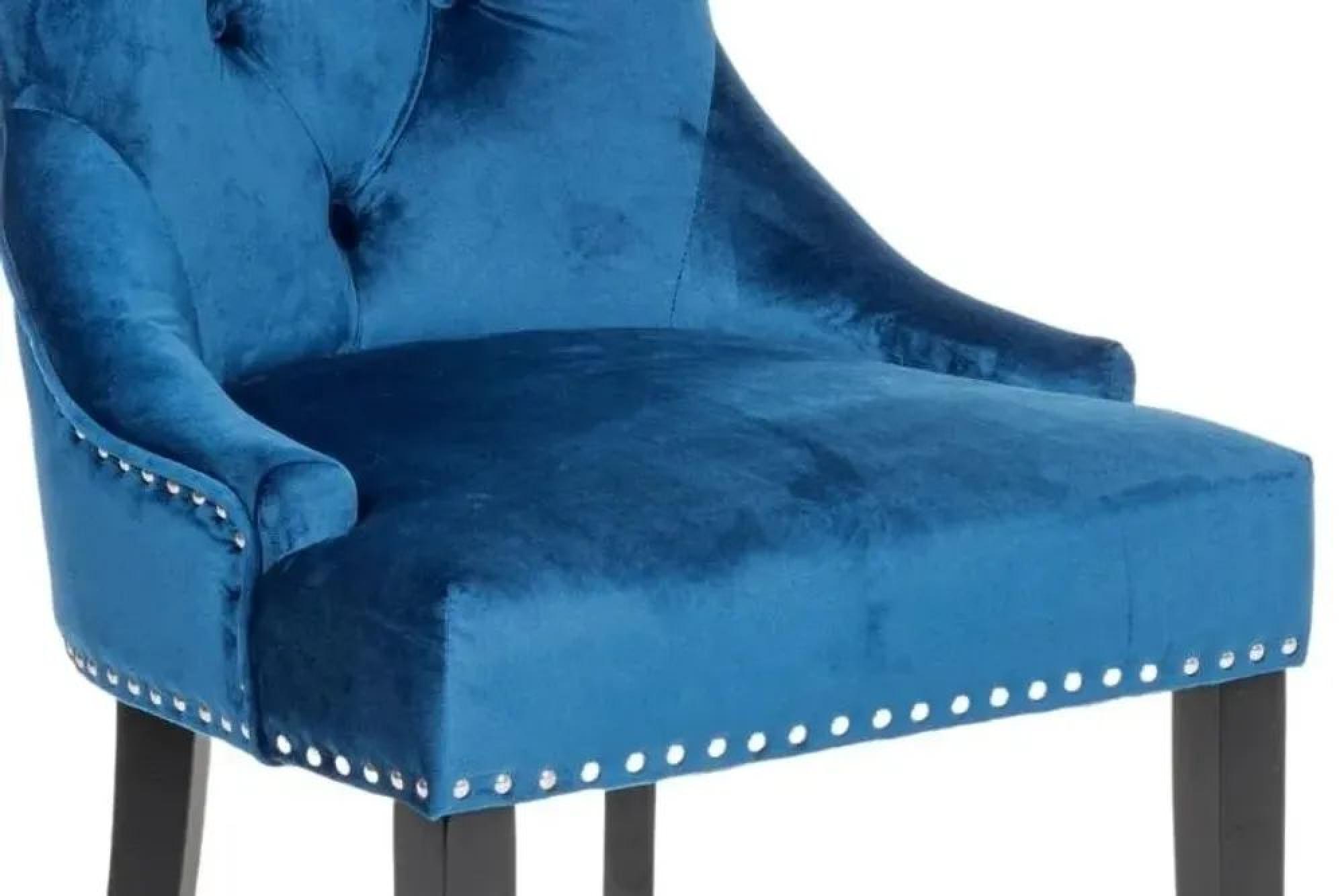 Product photograph of 2 X Knocker Back Blue Velvet Fabric Dining Chair With Black Wooden Legs from Choice Furniture Superstore.