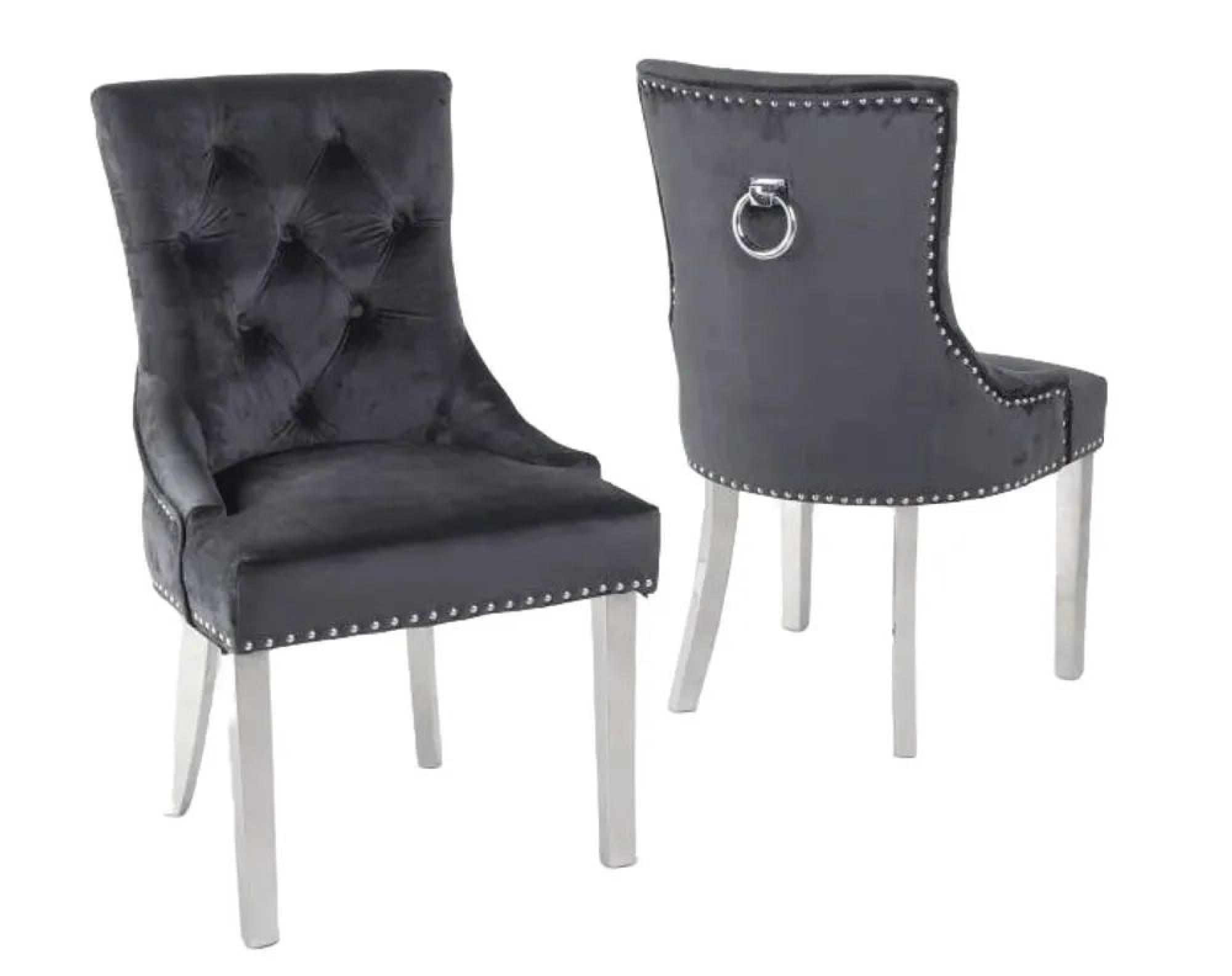 Product photograph of 2 X Knocker Back Black Velvet Fabric Dining Chair With Chrome Legs from Choice Furniture Superstore.