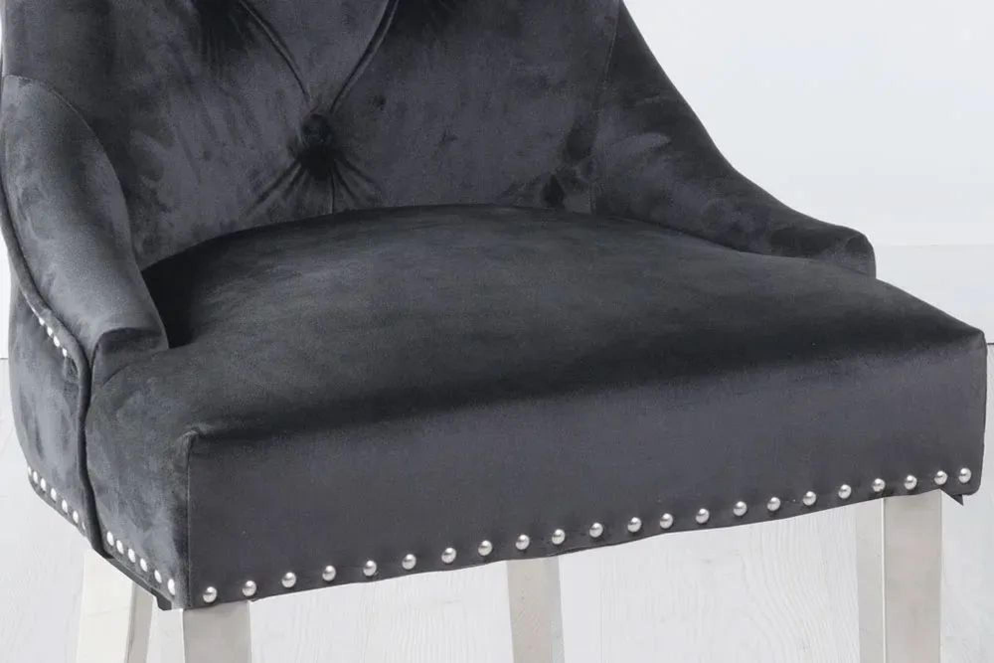 Product photograph of 2 X Knocker Back Black Velvet Fabric Dining Chair With Chrome Legs from Choice Furniture Superstore.