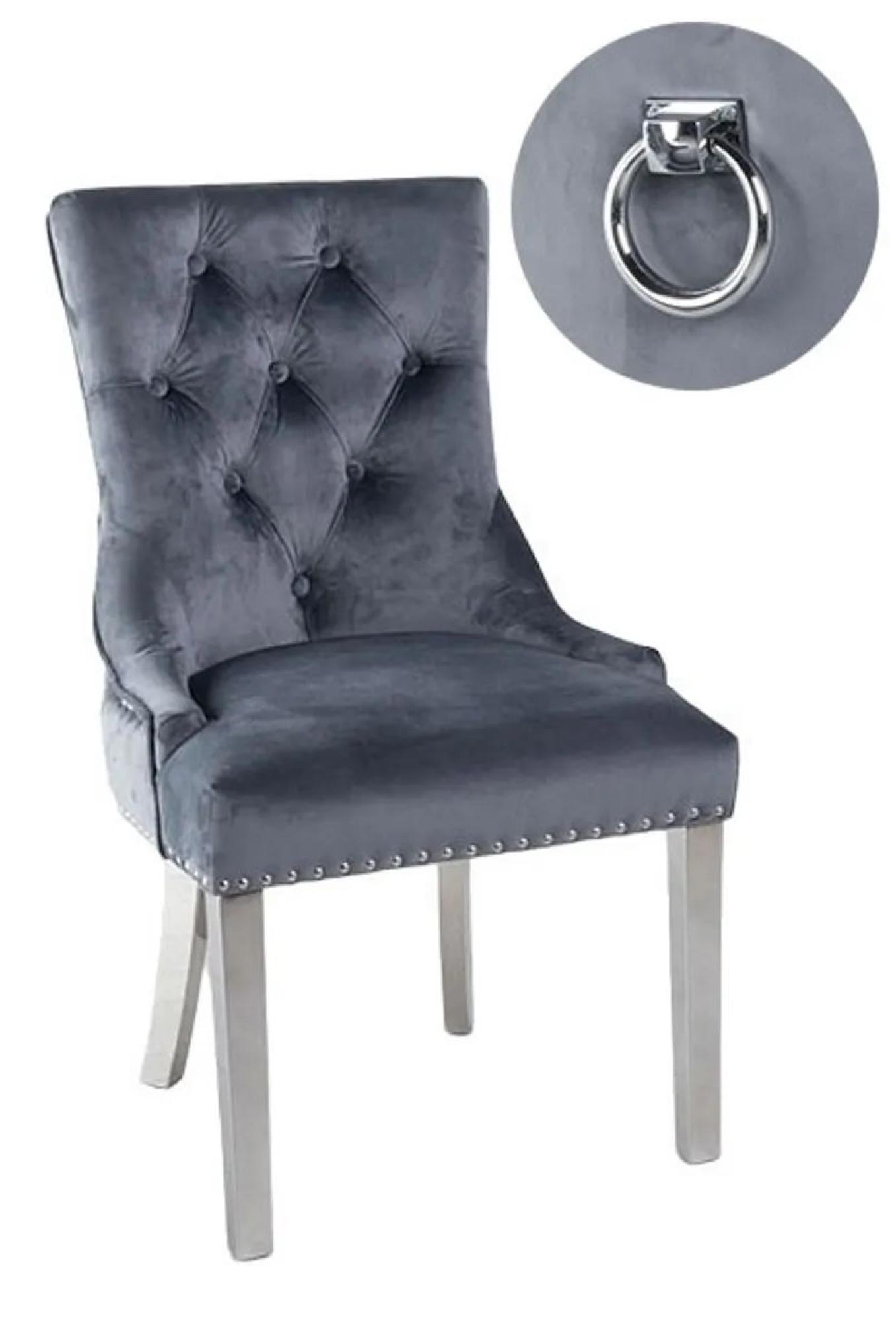 Product photograph of 2 X Knocker Back Grey Velvet Fabric Dining Chair With Chrome Legs from Choice Furniture Superstore.