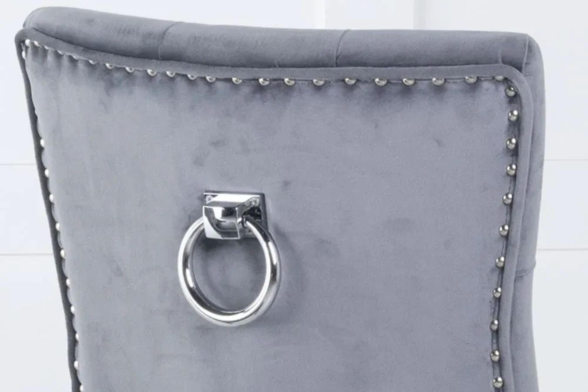Product photograph of 2 X Knocker Back Grey Velvet Fabric Dining Chair With Chrome Legs from Choice Furniture Superstore.