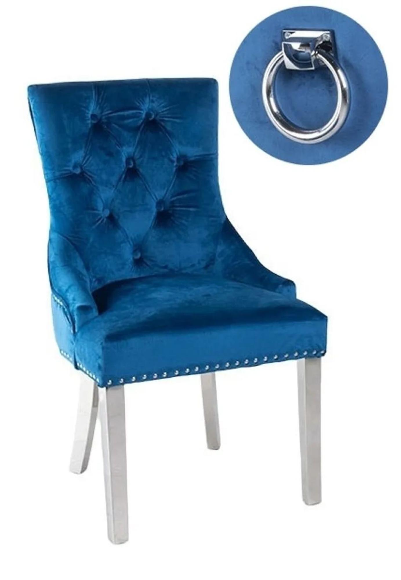 Product photograph of 2 X Knocker Back Blue Velvet Fabric Dining Chair With Chrome Legs from Choice Furniture Superstore.