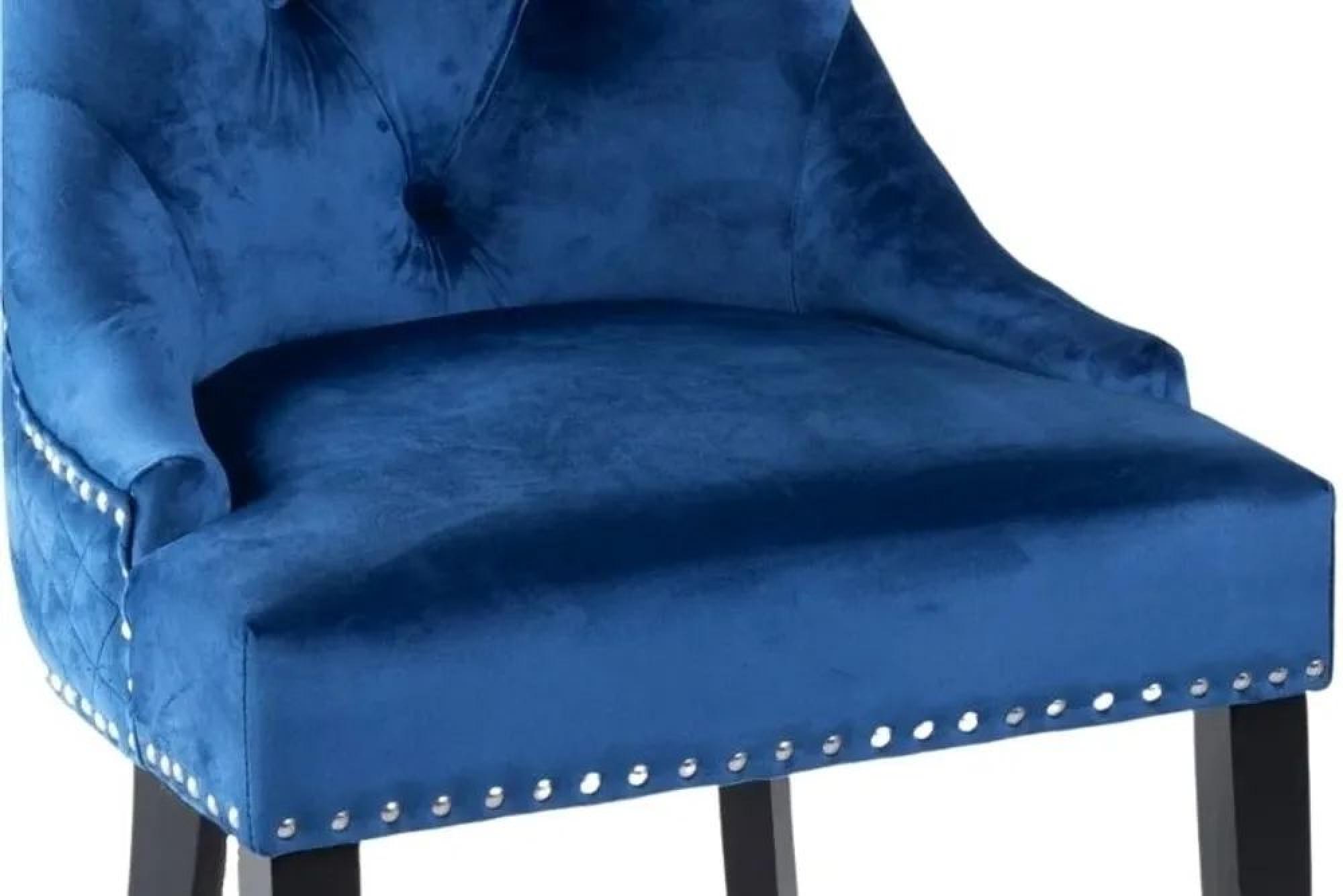 Product photograph of 2 X Lion Knocker Back Blue Velvet Fabric Dining Chair With Black Wooden Legs from Choice Furniture Superstore.