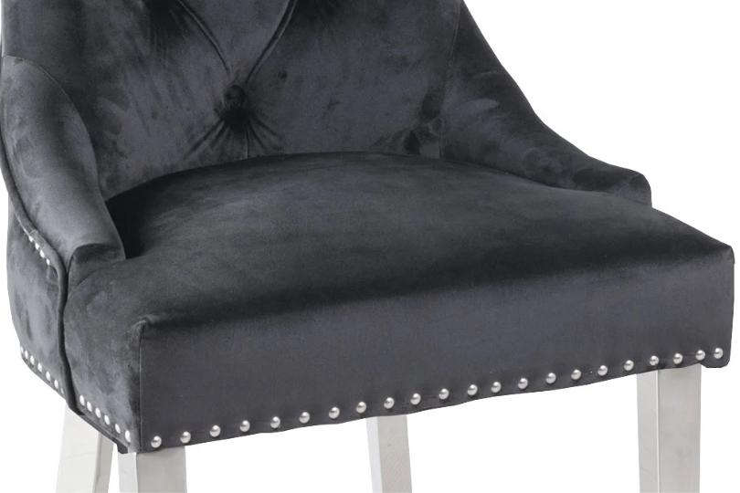 Product photograph of Lion Knocker Back Black Dining Chair Tufted Velvet Fabric Upholstered With Chrome Legs from Choice Furniture Superstore.