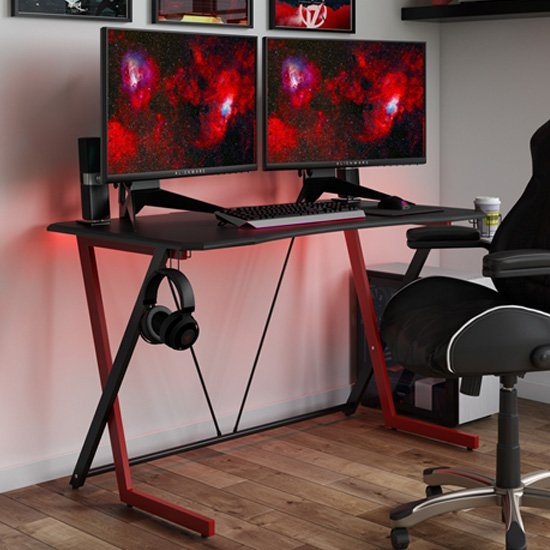 Product photograph of Alphason Phantom Black And Red Gaming Desk from Choice Furniture Superstore.