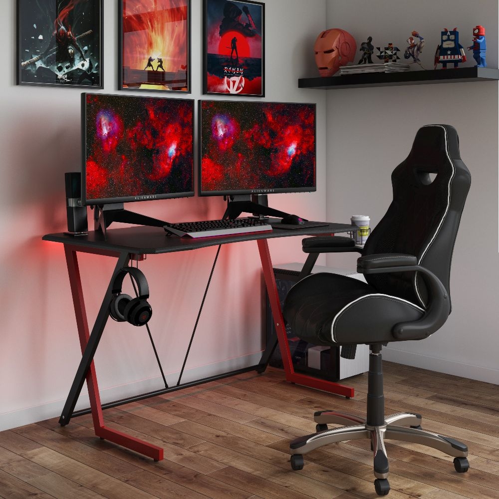 Product photograph of Alphason Phantom Black And Red Gaming Desk from Choice Furniture Superstore.