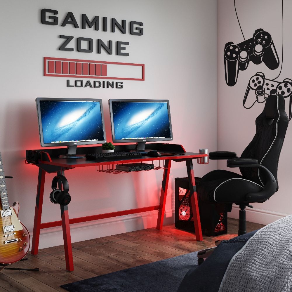 Product photograph of Alphason Fuego Black And Red Gaming Desk from Choice Furniture Superstore.