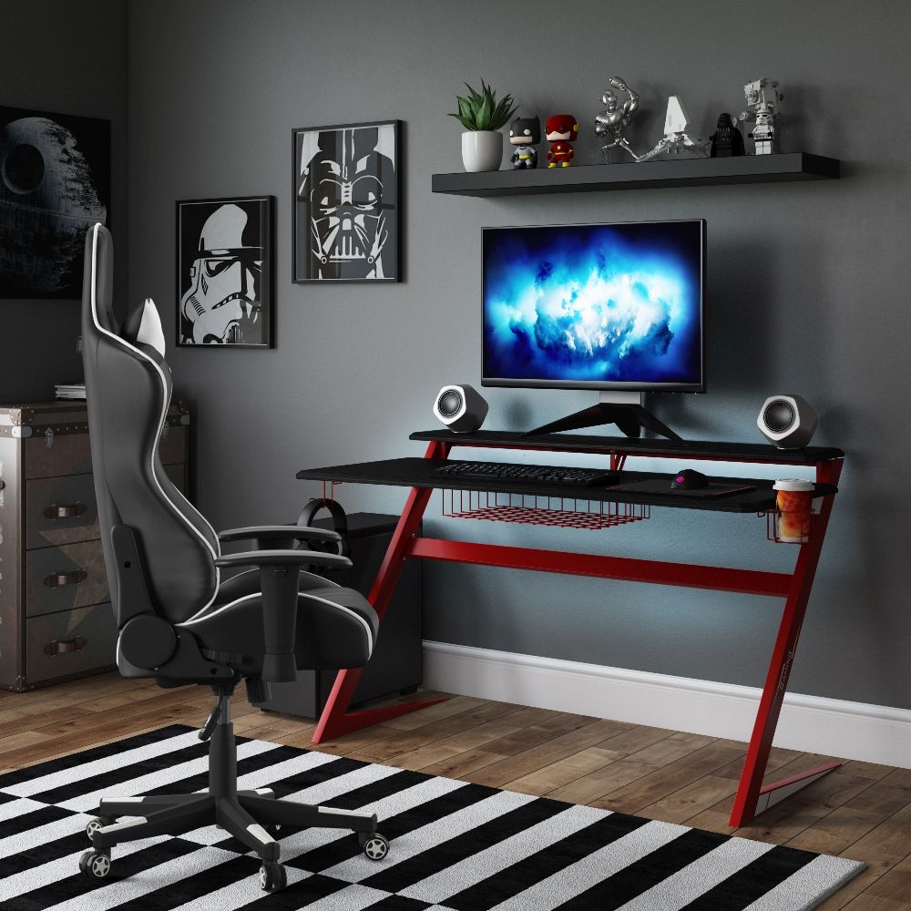 Product photograph of Alphason Aries Black And Red Gaming Desk from Choice Furniture Superstore.