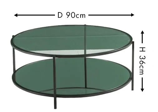 Product photograph of Clearance - Hyde Black Metal Coffee Table Round Clear Glass Top With Mirrored Bottom Shelf from Choice Furniture Superstore.