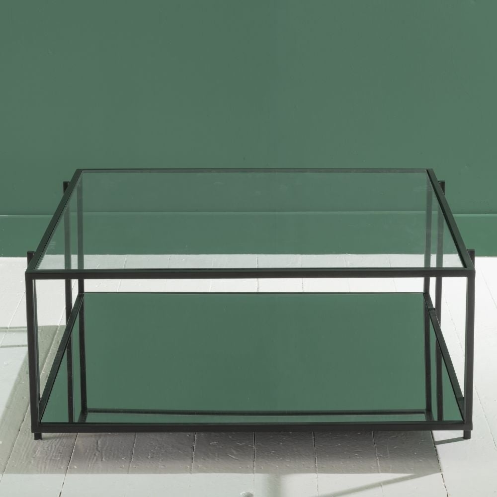 Product photograph of Clearance - Hyde Black Metal Coffee Table Square Clear Glass Top With Mirrored Bottom Shelf from Choice Furniture Superstore.